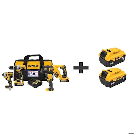 Dewalt Cordless Combination Kit, 20.0V, Cordless DCK494P2/DCB205-2
