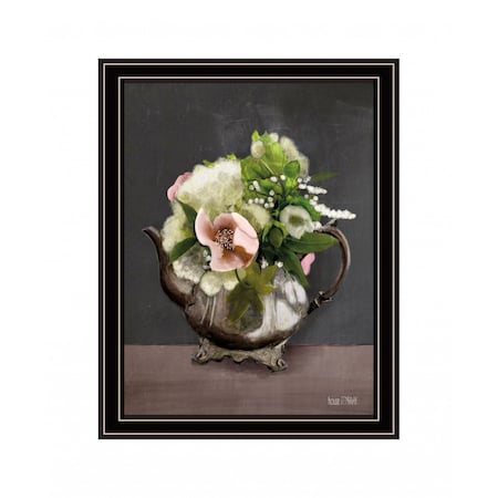 Homeroots Vintage Floral Tea Pot 2 Black Framed Print Kitchen Wall Art 416213