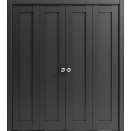 Sartodoors Sliding Closet Double Bi-fold Doors Black Solid Core Modern Interior QUADRO4111DBF-BLK-96 x 80 (4* 24x80)