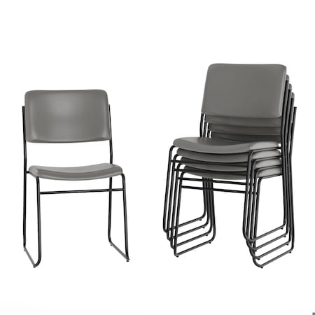 Flash Furniture HERCULES 500 lb. Capacity High Density Gray Vinyl Stacking Chair with Sled Base, 5PK 5-XU-8700-GRY-B-VYL-30-GG