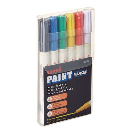 Uni-Paint Permanent Marker, Fine Bullet Tip, Assorted Colors, PK6 63720
