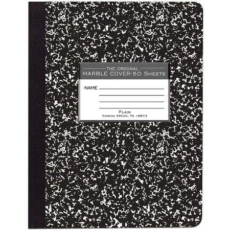 Roaring Spring Unruled Hard Cover Composition Book, 975 x 75 50 Sheets, Black Marble Cover, Black ROA77260