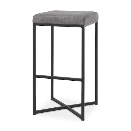 Homeroots 30" Gray and Black Fabric and Iron Backless Bar Height Bar Chair 605926