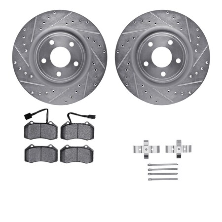 Dynamic Friction Co DFC Rotors-Drilled & Slotted-Silver w/ EURO 5000 Ceramic Brake Pads Incl Hdw 7612-47005