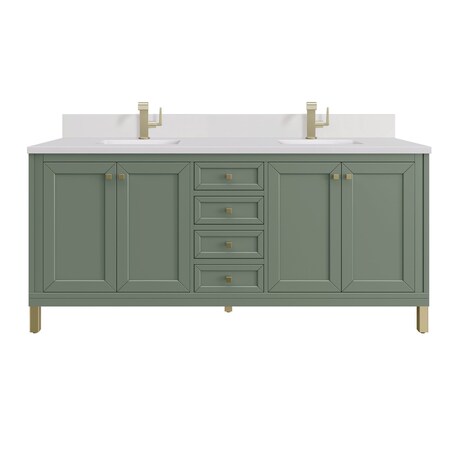 James Martin Vanities 72 in. Double Vanity, Smokey Celadon, w/Single Hole 3CM White Zeus Silestone Top & Backsplash 503-V72-SC-1WZ