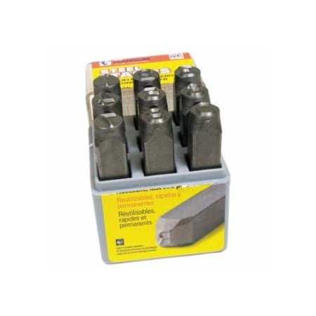 C.H. Hanson Standard Steel Hand Stamp Set, 1/2 in Stamp, 5/8 in x 5/8 in x 3 in, Numbers, Incl 9-Pc 337-20621