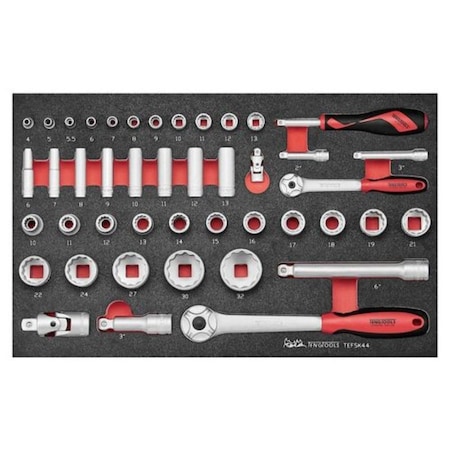 Teng Tools 44 Piece Mixed Drive 12 Point & 6 Point Shallow & Deep Socket & Accessory Eva Foam Tray TEFSK44