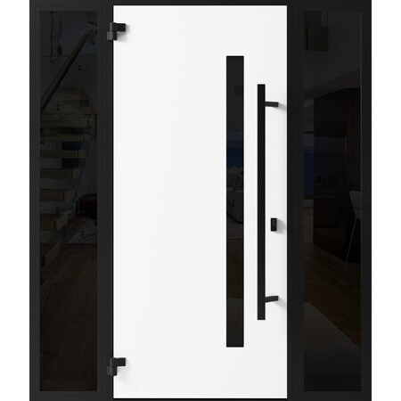Vdomdoors Front Exterior Prehung Steel Door Ronex0162 Red Oak 2 Sidelight Exterior Windows Sidelites Entry RONEX0162EXD-RED-W16+36+16 x H80-RH-I