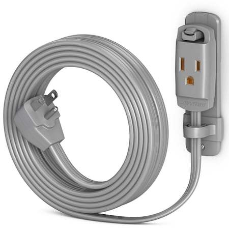 Maximm 10ft 14AWG Heavy Duty AC Extension Cord w/ Wall Clip, Gray ADW-90-C6F10-14G0-WM
