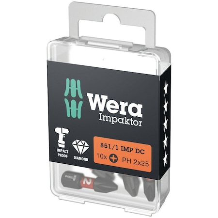 Wera 851/1 IMP DC PH DIY Impaktor PH bits, PH 2 x 25 mm, 10 pieces 5057616001
