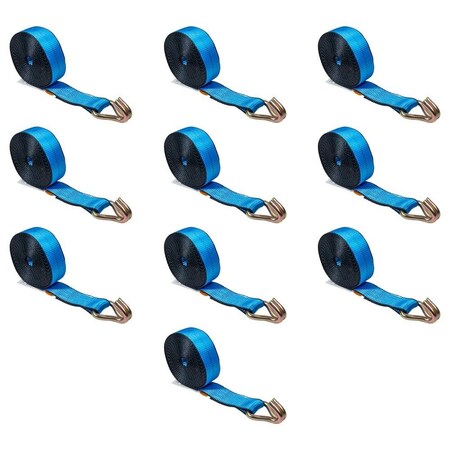 Mytee Products 2inx20ft Blue Winch Straps w/Wire Hooks for Flatbed Truck - 3333 lbs WLL, 10PK WS220WH-Bx10
