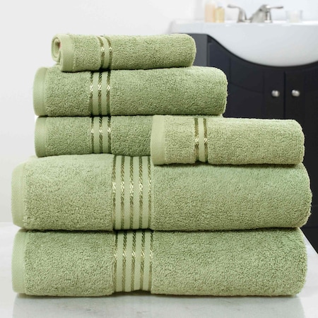 Lavish Home 6 Piece Bathroom Towels Set 100% Cotton with 2 Wash Cloths, 2 Hand Cloths, and 2 Bath Towel, Green 67-0016-G