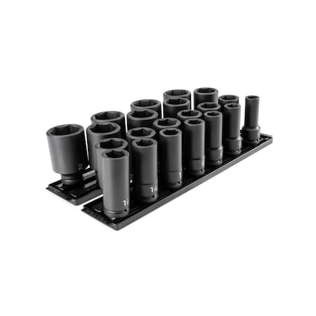 Tekton 3/4 Inch Drive Deep 6-Point Socket Set with Rails and Trays, 21-Piece (3/4 - 2 in.) SID93102