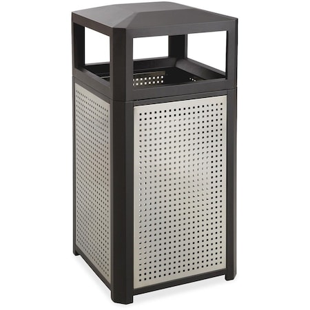 Safco Outdoor Perforated Steel Side Opening Trash Can, 15 Gallon, Black 9932BL