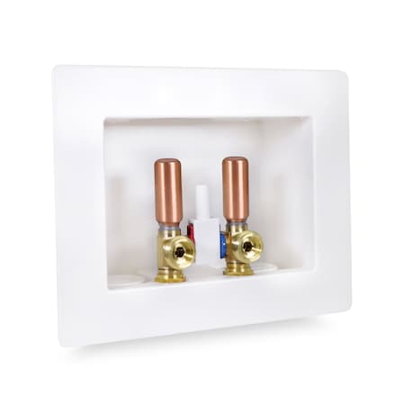Everflow Washing Machine Outlet Box, Dual Drain, Assmbld W/ 1/2'' PEX A Valves & Hammer Arrestors, White ABS SB200-FH