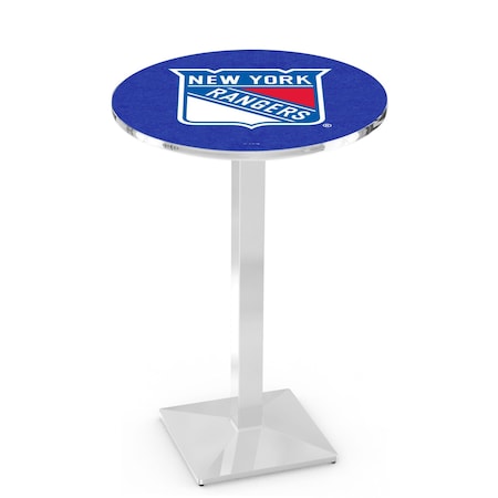 Holland Bar Stool Co 42" Chrome New York Rangers Pub Table, 36" dia. Top L217C4236NYRang