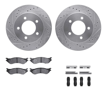 Dynamic Friction Co DFC Brake Rotor - Drilled & Slotted - Silver- Heavy Duty Brake Pad includes Hardware 7412-54064