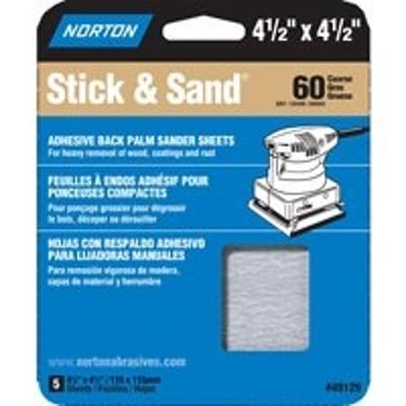 Norton Co 076607 Sanding Sheet, 412 in L, 412 in W, Coarse, 60 Grit 49129