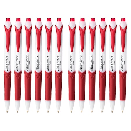 Pentel GlideWrite Ballpoint Pen with TechniFlo Ink, 1.0mm Medium Line, Red, 12PK BX910-B