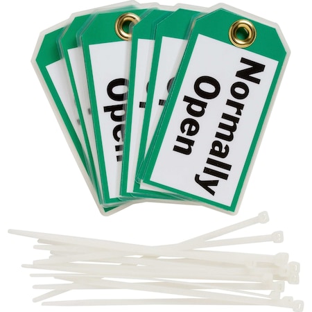 Brady Valve Indicator Tag NORMALLY OPEN Polyester 5.75x3  Black, White on Green 10/PK, 10PK 86917