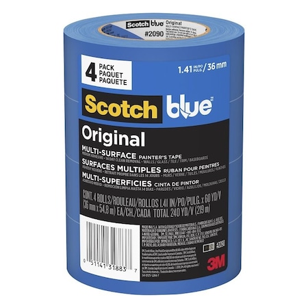 Scotch 2090 Masking Tape, Blue, 1.41" W, 60 yd L, 4.8 mil Thick, 2090 2090-36EP4