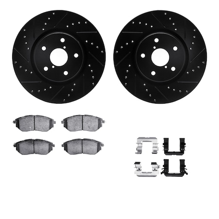 Dynamic Friction Co DFC Brake Rotor - Dimpled & Slotted - Black w/5000 Brake Pads & HW Kit 8512-13038