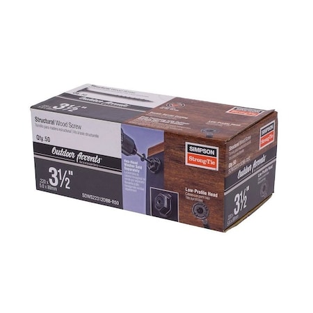 Simpson Strong-Tie Outdoor Accents SDWS Structural Screw, 3-1/2 in L, Low-Profile Head, 6-Lobe Drive, 50PK SDWS22312DBB-R50