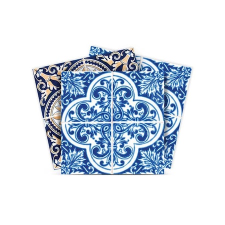 Homeroots 7" X 7" Blues and Crema Peel And Stick Removable Tiles 400087