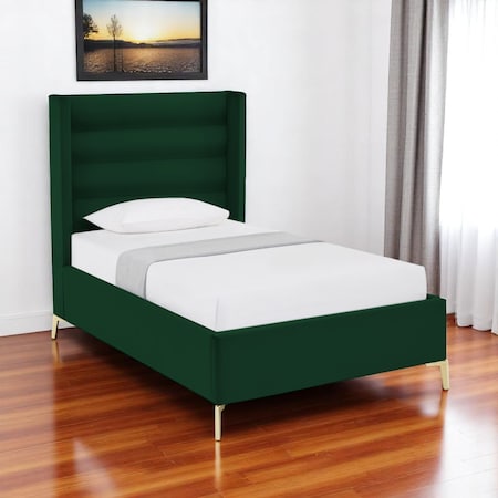 Homeroots Green Velvet Upholstered Twin Bed Frame 544811