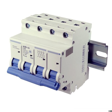 Automation Systems Interconnect 32 Amp, 4 Pole, 480Vac, 60Vdc, Trip Curve: C, DIN Rail Mount-Miniature Circuit Breaker, UL1077, 3PK NDB1-63C32-4