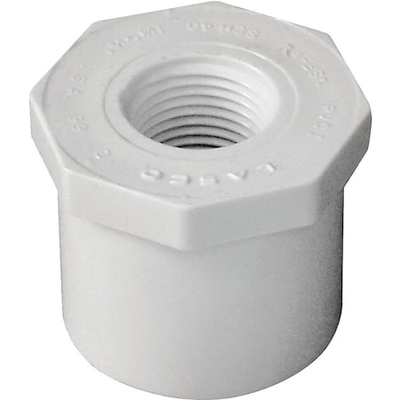 Lasco Reducing Bushing, 114 x 12 in, Spigot x FNPT, PVC, White, SCH 40 Schedule 438166BC