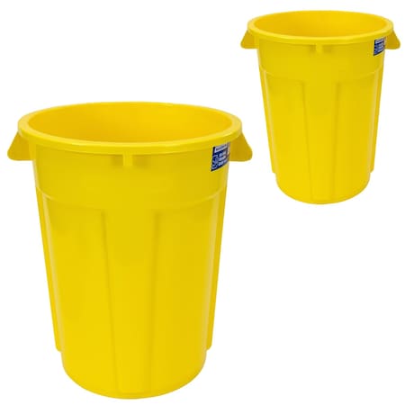 Magnum Tool 55 Gallon Trash Can, High-Vis Yellow, Construction Grade, Heavy Duty Plastic (2 Pack) CMTC-C000-55Y02