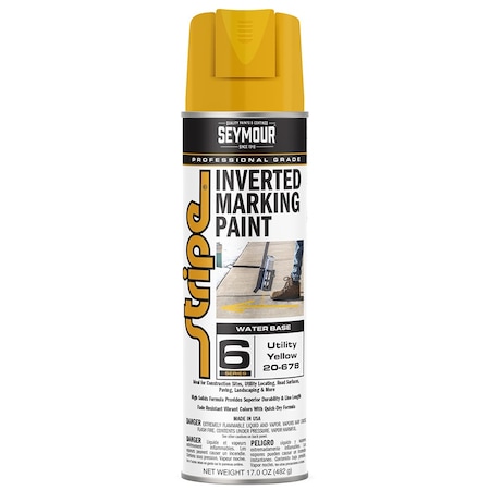 Seymour Of Sycamore 6-Series Water-Based Inverted Ground Marking Spray Paint, 17oz, Saution Yellow Stripe 20-678