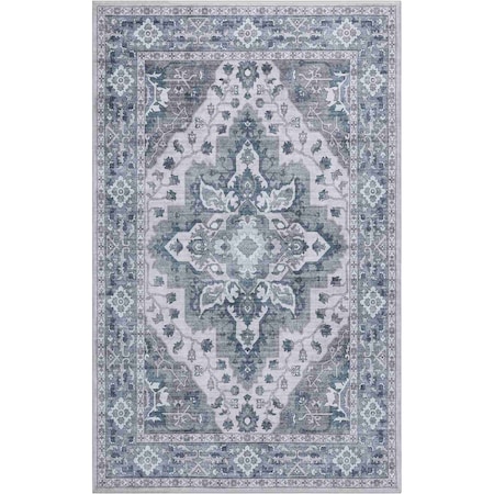Jonathan Y Superbia Boho Medallion Border Non-Slip Machine-Washable Blue/Gray 5 ft. x 8 ft. Area Rug WSH502E-5