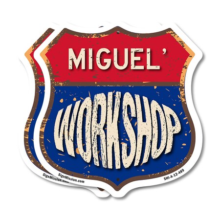 Signmission Miguel's Workshop, 12 inch X 12 inch, Plastic Sign, 2PK SHI-P-2PACK-12-489-MIGUEL
