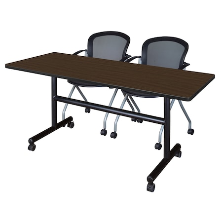 Regency Kobe Flip-Top Training Nesting Table W/ 2 Cadence Nest Chairs, 60 in W, 30 in L, Neo Walnut MKFT6030NW23BK