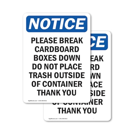 Signmission Please Break Cardboard Boxes Down, 3.5 in W x Rectangle, Vinyl Decal OS-2PACK-NS-D-35-V-17338