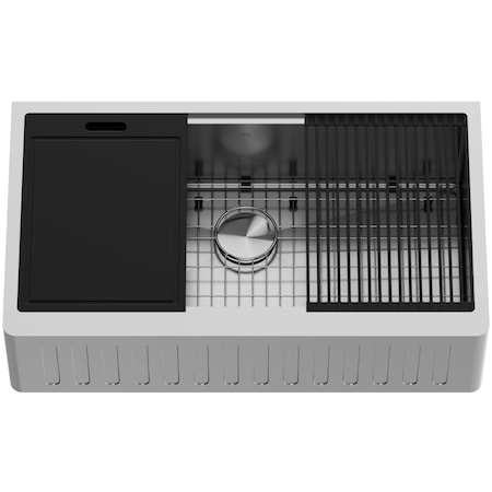 Vigo Handmade 36-in Stainless Steel Single-Bowl Slotted Apron Front Farmhouse Kitchen Sink Workstation VGS3620SA