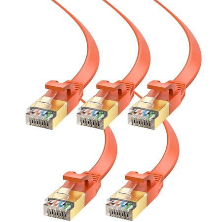 Maximm 3ft Cat7 Flat Shielded Ethernet Cable 10Gbps RJ45, 5PK, Orange, 5PK CAT7F-3OR5PK