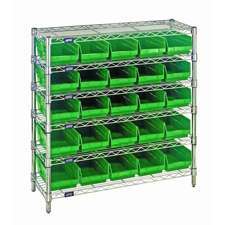 Quantum Storage Systems WIRE SHELVING UNIT W / GREEN BINS WR6-36-1236-102GN