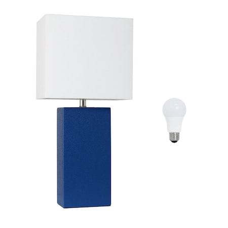 Homeroots 21" Blue Faux Leather Table Lamp LED With White Shade 643001