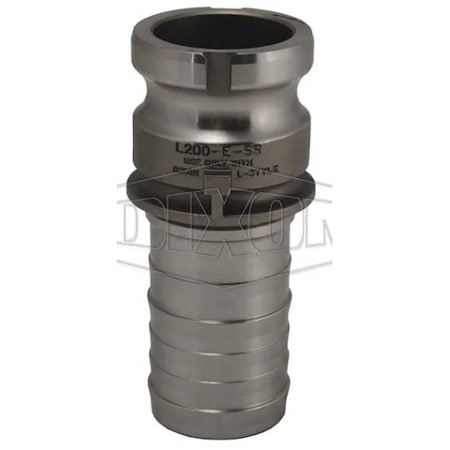 Dixon Vent-Lock Type E Cam and Groove Adapter, 1-1/2 in, Adapter x Hose Shank, 70DegF Ambient L150-E-SS