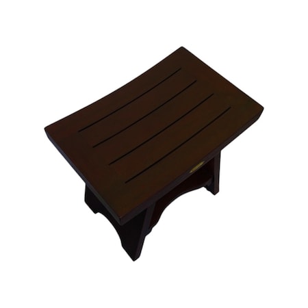 Homeroots Compact Curviliniear Teak Shower Outdoor Bench With Shelf In Brown Finish 376662