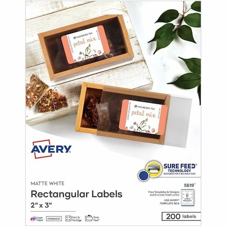 Avery Printable Rectangular Labels, PK200 05619