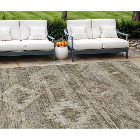 Homeroots 9' X 12' Brown Beige And Tan Southwestern Washable Indoor Outdoor Area Rug 588694