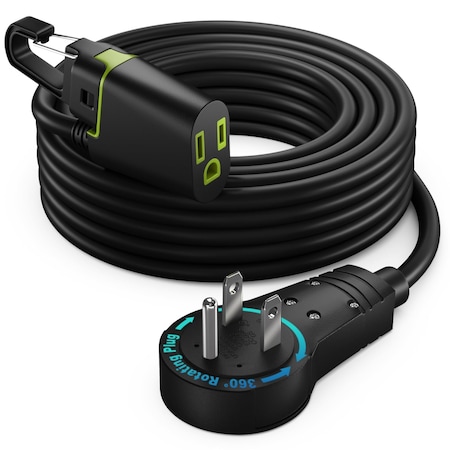 Maximm 25ft 16AWG 360 degrees Flat Plug Extension Cord w/ Hook, Indoor UL, Black ADW-360-31H25-BK