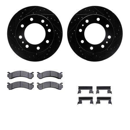 Dynamic Friction Co DFC Brake Rotor Drilled & Slotted - Black- w/Ultimate Duty Brake Pad & HW Kit 8412-48037