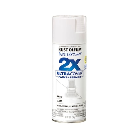 Rust-Oleum Spray Paint, White, Gloss, Solvent, 12 oz 334048