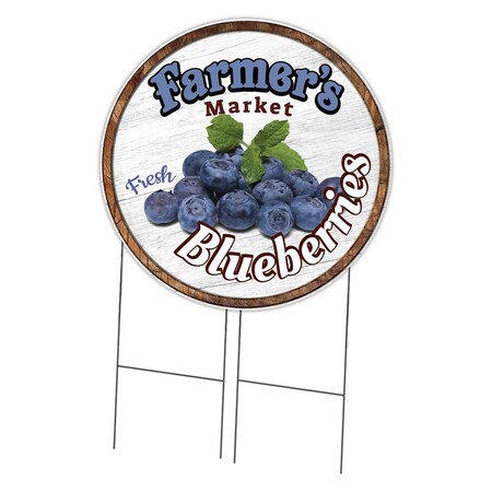 Signmission Corrugated Plastic Sign W/ Stakes 36in Circular-Farmers Market Blueberries, C-36-CIR-WS-Blueberries C-36-CIR-WS-Blueberries