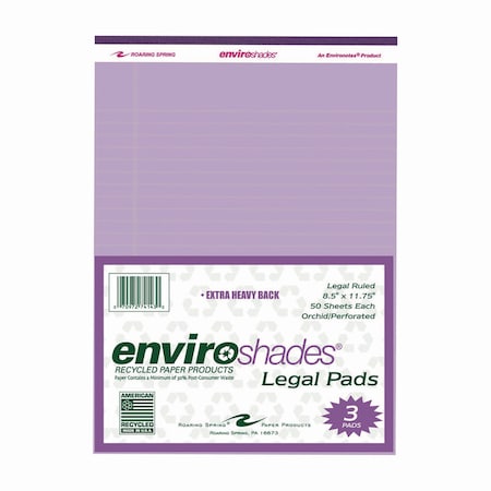 Roaring Spring Enviroshades Legal Notepads, 50 Orchid 8.5 x 11 Sheets, 3PK 74143
